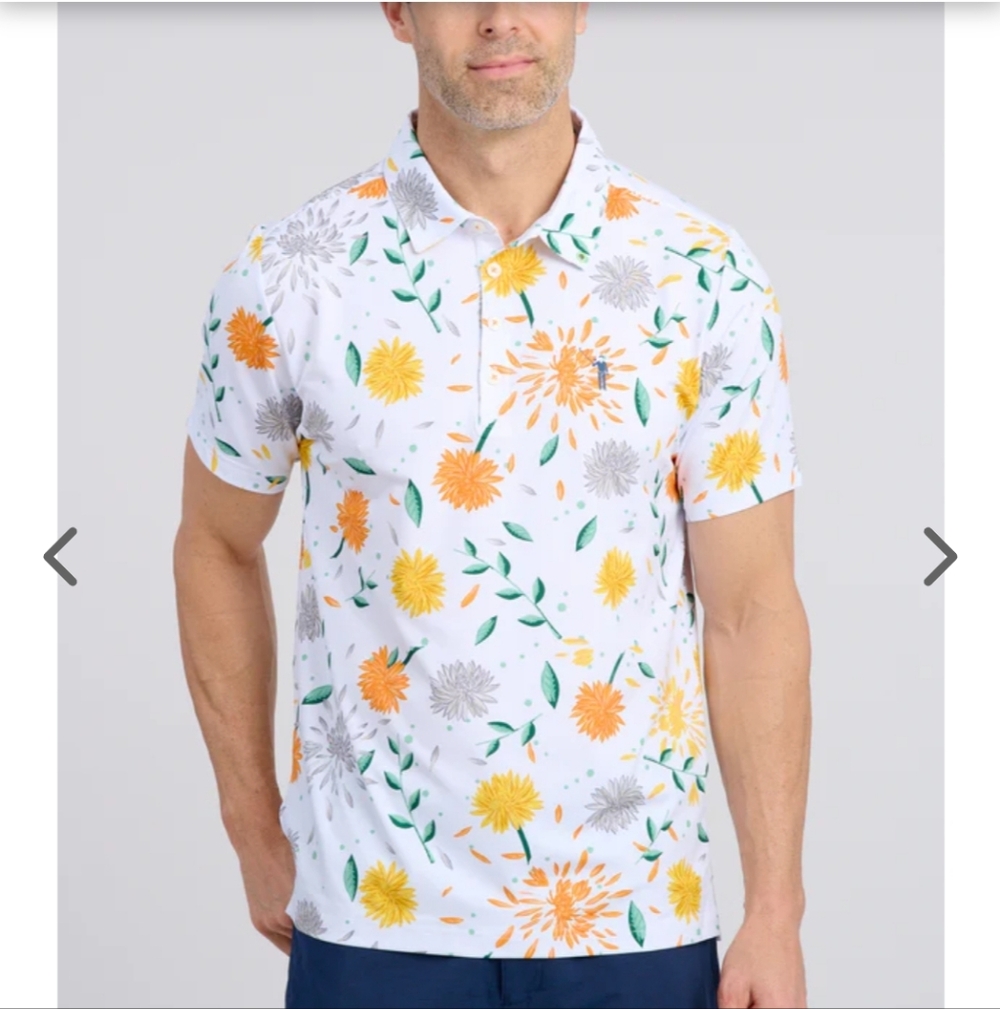William Murray Golf Polo Shirt Men’s L XL Mums The Word White Floral Performance - Picture 1 of 12